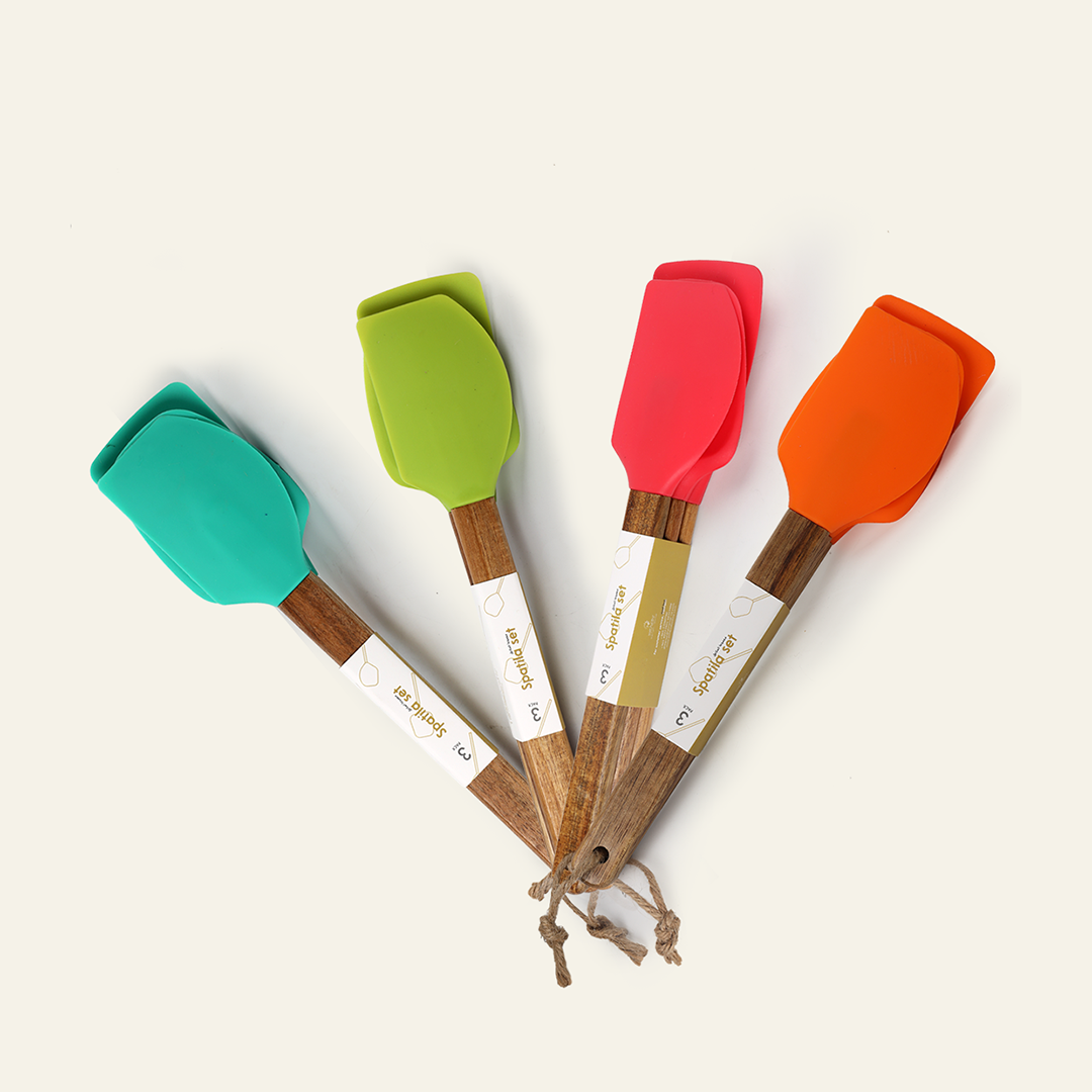 طقم ملاعق سيليكون بيد خشب 3 قطع الصورة الثانوية